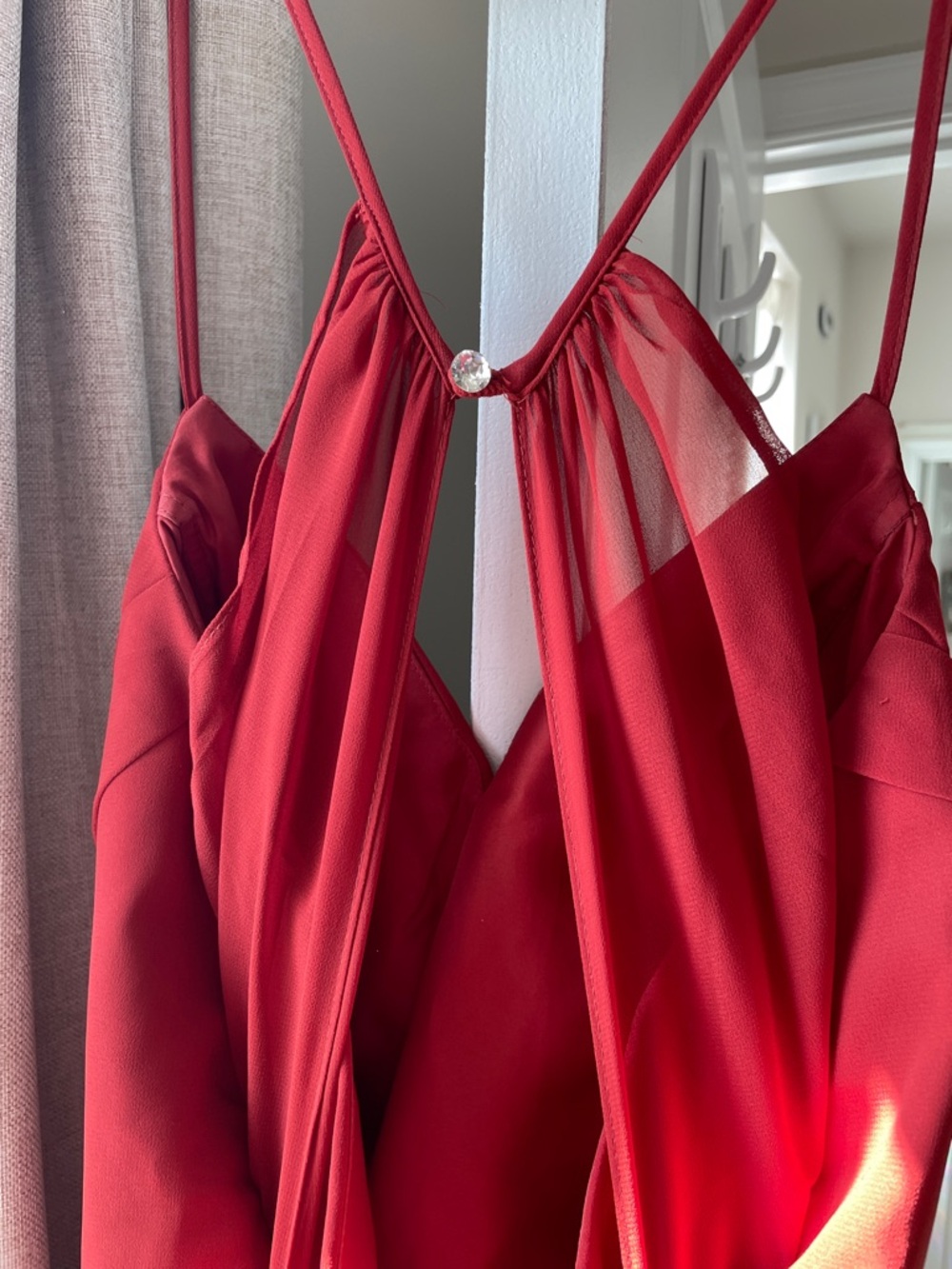 Azazie Red Maxi Dress with Spaghetti Straps - Picture 3 of 4
